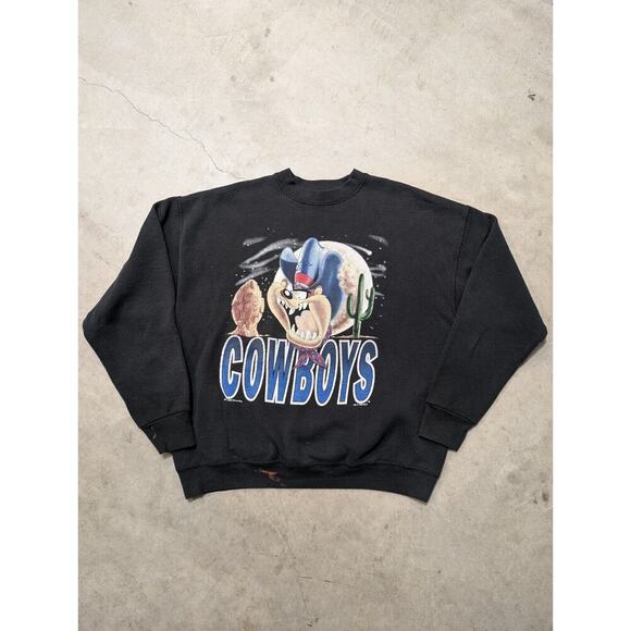 VTG Dallas Cowboys Taz Sweater Mens XL Black Faded Pullover Sweater - Picture 1 of 6